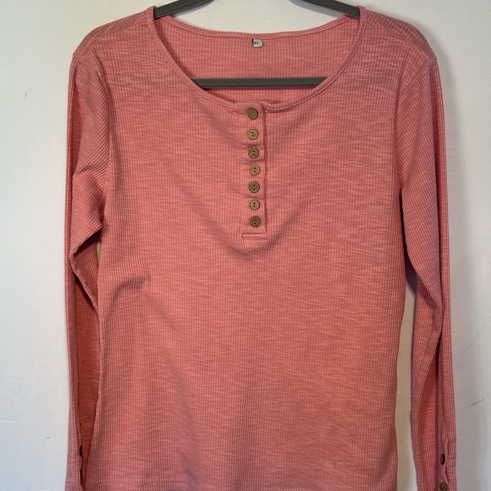 Women's Pink Long Sleeve Button Top